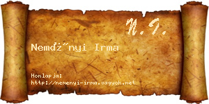 Neményi Irma névjegykártya